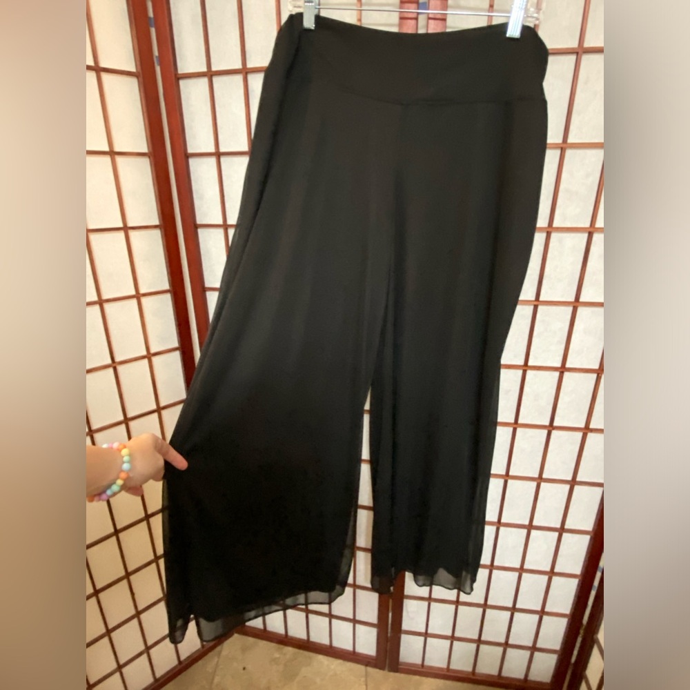 (S68) Roz & Ali 1X Elastic Waist Black Dressy Wide Leg Palazzo Pants Worn Once.